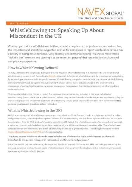 Whistleblowing 101: Speaking up about misconduct in the UK | NAVEX UK